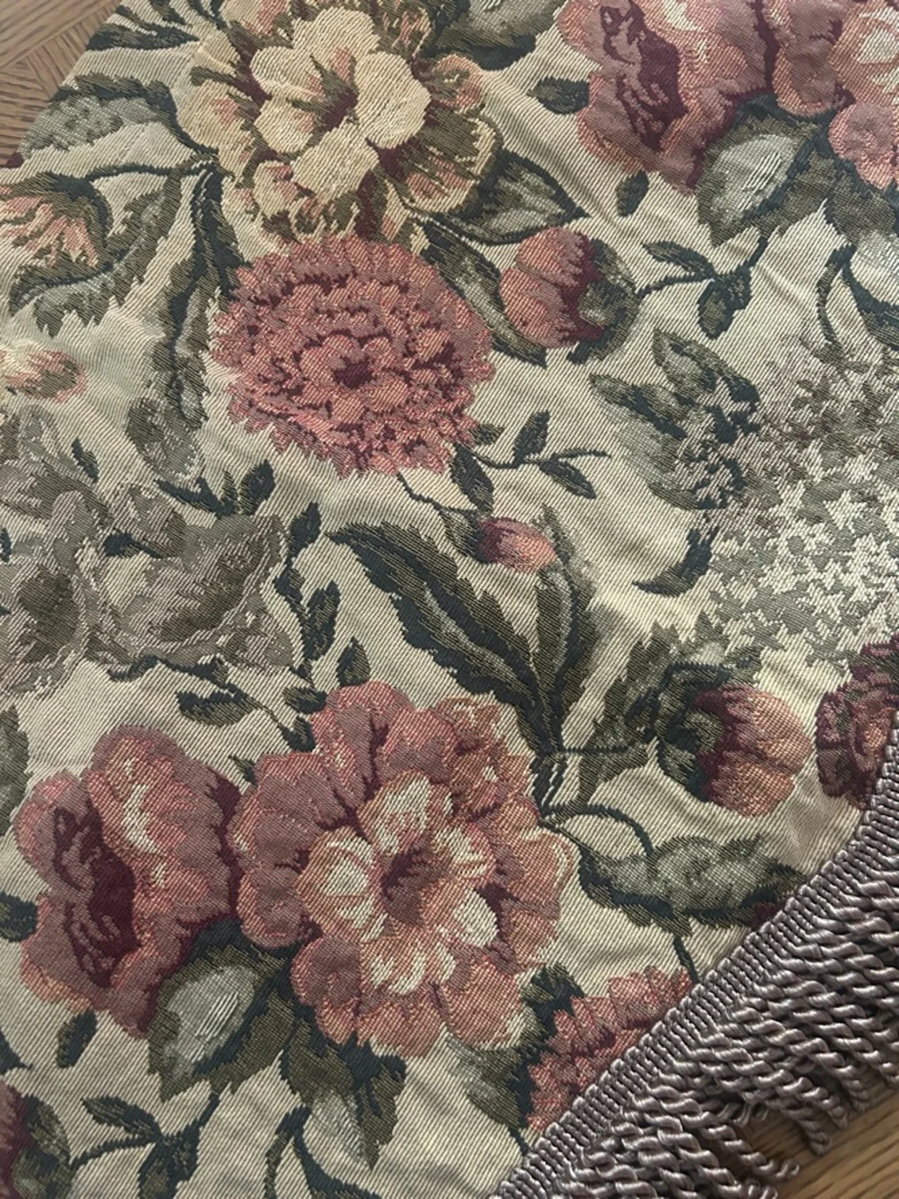 Three Vintage Floral Tapestry Valences w Fringe